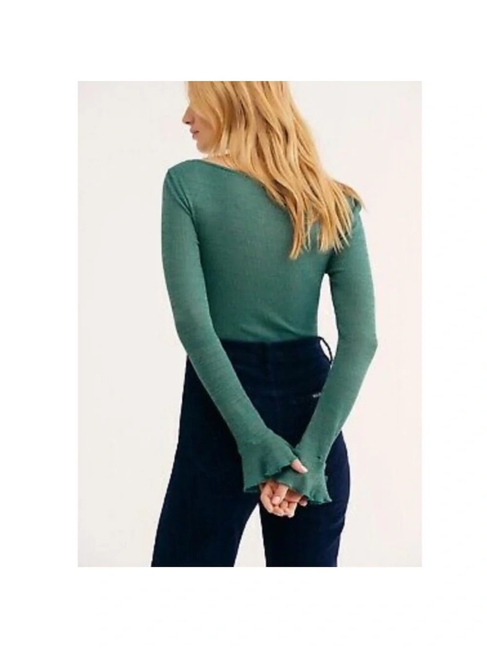 Free people say when metallic green long sleeve top